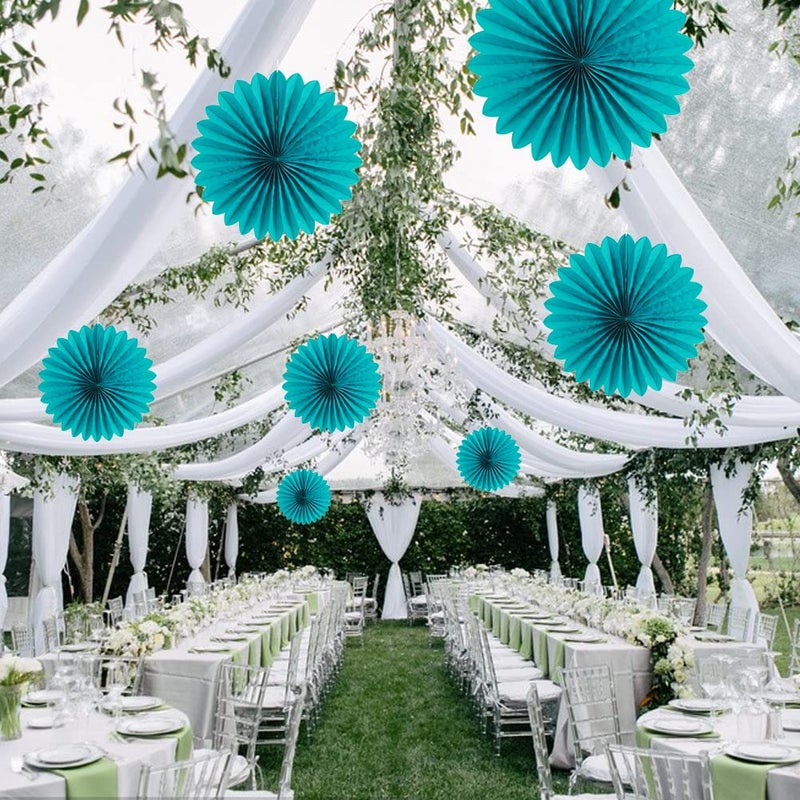 Easy Joy Teal Party Decorations Paper Fans Birthday Wedding Home Party Hanging Decoration, Set of 6 (14 Inches, Teal) - Image 5